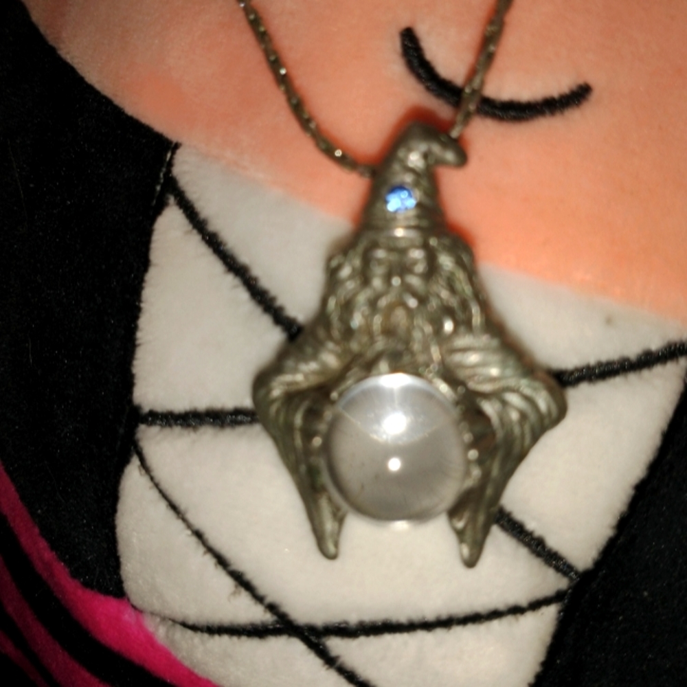 Vintage 925 Silver Chain Necklace Wizard has blue stone & crystal ball 1980
